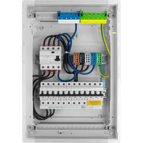 Tableau électrique modulaire encastré 2x12 équipé de 10 disjoncteurs MCB et 1 interrupteur différentiel RCCB VDE câblé coffret Hager 505.5x348x98 mm bornes de répartition L1 L2 L3 N PE Doktorvolt DV-6 (1/5)