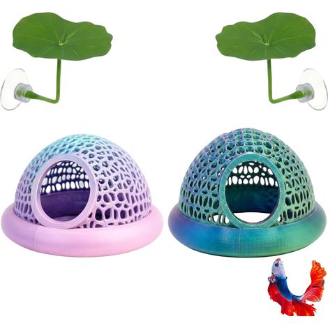 4 PCS Betta Hammock and Fish Accessories, Complete Aquarium Decor Set with Two Betta Fish Hammocks and Two Resting Leaves, Provides Stress-Free Habitat and Breeding Support for Small Fish Species, (1/5)