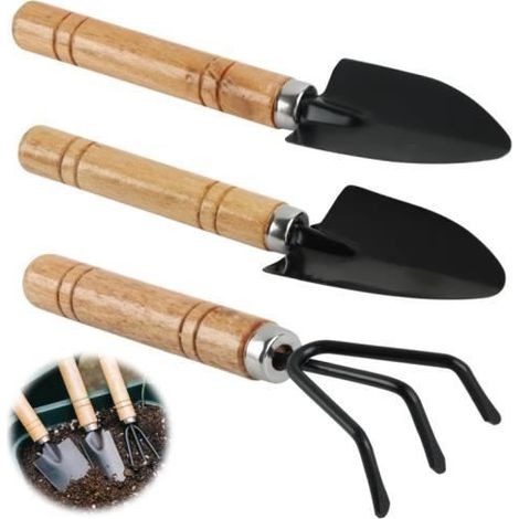 Handwerkzeuge für die Gartenarbeit - 3-teiliges Set - Holzgriff - Langlebiges Metall - Leicht und tragbar