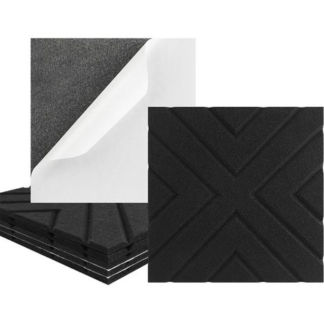 Lot de 12 panneaux acoustiques auto-adhésifs, rembourrage insonorisant en polyester, panneaux muraux insonorisants haute densité, 30 x 30 x 1 cm, noir (1/5)