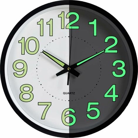 Horloge Murale - Quartz Silencieux - Chiffres Fluorescents - Pour Salon Cuisine Bureau Chambre - Diamètre 30 Cm - 1 Pièce (1/5)