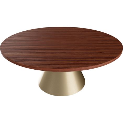 Artù Brass - Tavolo da pranzo rotondo ⌀ 120 cm in legno laminato con base a cono in metallo, top legno scuro (1/5)