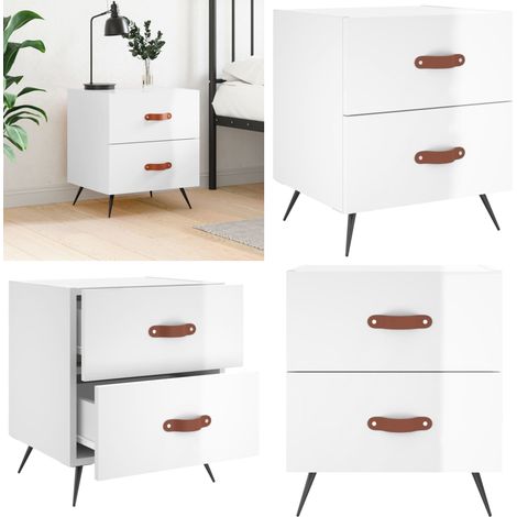 Comodino Bianco Lucido 40x35x47,5 cm in Legno Multistrato - Comodino moderno - Comodino con cassetti