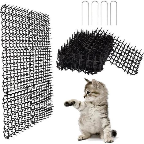 Répulsif de Pointes d'animaux - - 12 Pièces Tapis Anti-Chat Jardin - Noir - 15.520cm (1/4)