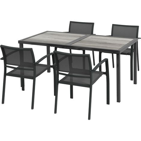 Ensemble de mobilier de jardin, salon de jardin, 1 table, 4 chaises, 150 x 87 x 72 cm, gris (1/4)