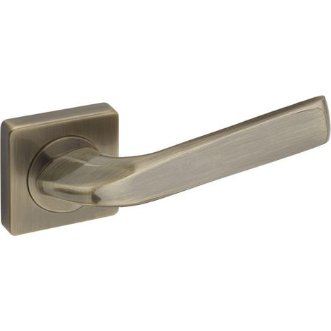 Manilla de puerta DH87, Erba, Línea Básica, placa cuadrada, oro antiguo (1/2)
