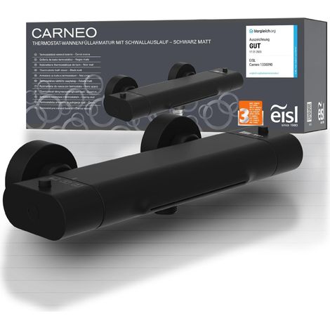 EISL 1330090B CARNEO, rubinetto vasca da bagno, miscelatore con controllo termostatico, bocca a cascata, blocco di sicurezza a 38°C, miscelatore vasca da bagno, nero (1/5)