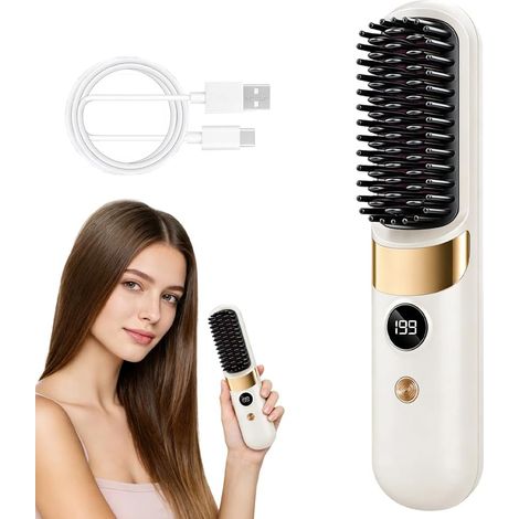 Lisseur à cheveux portable chauffé aux ions, lisseur électrique sans fil, 4 réglages de température réglables, avec affichage LED, idéal pour une utilisation quotidienne en voyage. (1/5)