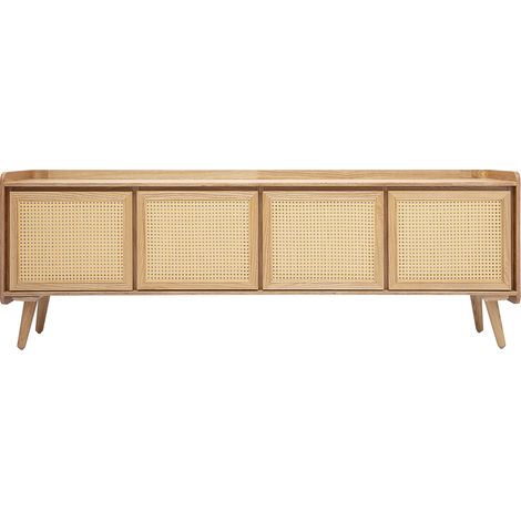 Mueble TV de madera clara fresno y rejilla de ratán L200 cm ELSY (1/5)