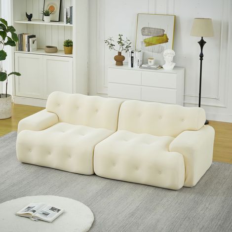 Canapé nuage 2 places 224 x 104 x 66 cm, sans montage, assise profonde, larges accoudoirs, revêtement tissu 3D, pour salon, beige (1/5)