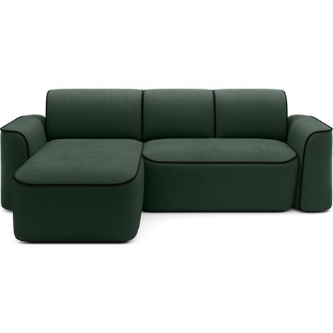 Canapé d'angle relax électrique en tissu DUMAS - Innovation bien-être angle gauche-Vert foncé/Noir-angle gauche (1/5)