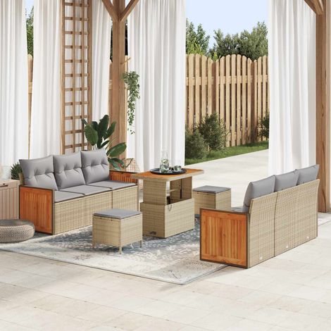 vidaXL Ensemble de canapé de jardin 9 pcs Beige et Gris clair (1/5)