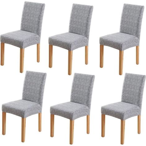 Housses de chaise extensibles modernes, lavables et amovibles – Lot de 6, gris/noir, adaptées à toutes les chaises de salle à manger
