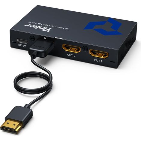 4K HDMI Splitter 1 en 2 Sortie avec câble de 1,5 m, Distributeur HDMI 2 Moniteur simultanément Splitter 4K30Hz 2 Ports pour Xbox360 PS4 PS3 Roku HDCP1.4 EDID HDR (1/5)