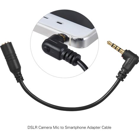 Adaptateur microphone Andoer EY-S04 3,5 mm, prise femelle TRS 3 pôles vers mâle TRRS 4 pôles, coudé à 90°, convertisseur audio stéréo pour iPad, iPhone, Samsung et smartphones Huawei. (1/5)
