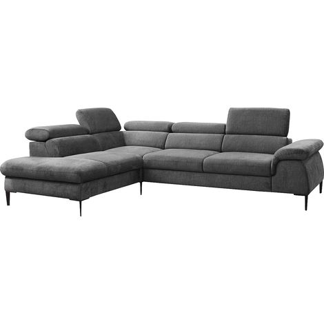 Grand canapé d'angle gauche convertible en velours gris anthracite SEPINA (1/5)