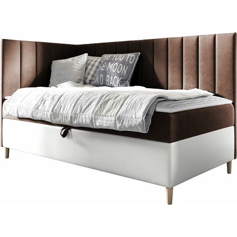 Lit boxspring Lucus, Soft 017 + Fresh 4, Continental, Unique, 100x200, Tissu, Faux cuir, Disponible, 108x208x115cm (1/5)