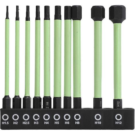 10 Stück Sechskant-Bohrer aus S2-Stahl, langlebig, stark magnetisch, rostfrei, grün, für Druckluftschrauben