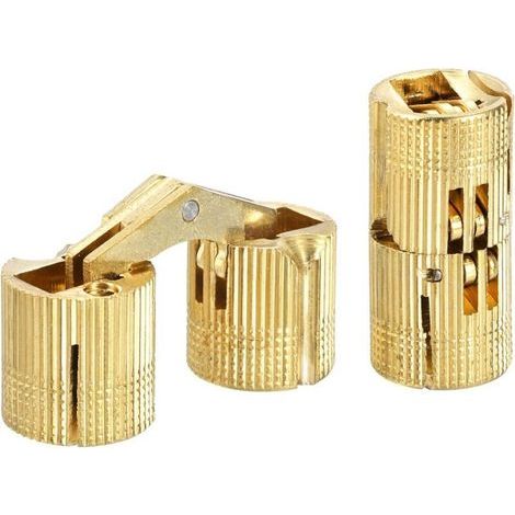 Charnière cylindrique dissimulée pour meuble – 14 mm, or, ouverture à 180°, lot de 2 pièces – idéale bricolage et installation facile (1/4)