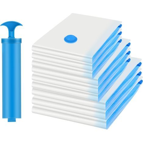 Vacuum storage bags, set of 9 (2 x 100x80cm + 3 x 80x60cm + 3 x 60x40cm), reusable for travel, clothes, duvets, bedding, pump included (10 pieces) (1/5)