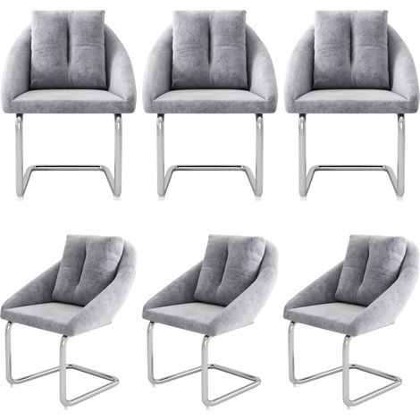 Set di 6 sedie da pranzo in velluto grigio con struttura in metallo MODENUIT (1/5)