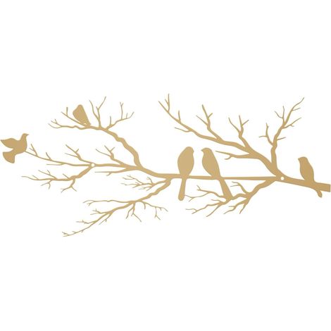 Décoration murale en métal avec oiseaux vivants sur AST, silhouette d'oiseaux sur AST, décoration murale, à suspendre, pour la maison, le balcon (doré, grand) (1/5)