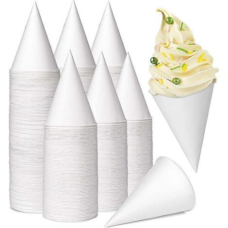 200 coni di carta, coppette di carta da 130 ml a prova di perdite, adatte per frullati, granite, sorbetti e acqua - ideali per distributori automatici, uffici, abitazioni e feste di matrimonio. (1/5)