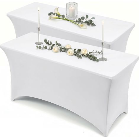 Ausziehbare Tischdecke [6 Fuß, 183 cm] Tischbezug aus Polyester und Spandex – wasch- und maschinenwaschbar und waschbar (Lot de 2, Weiß) (1/4)