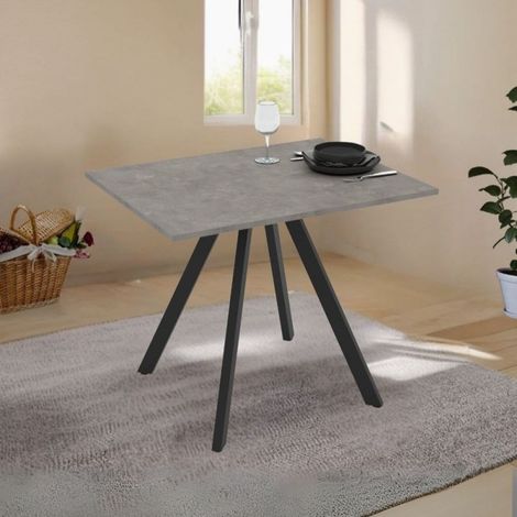 Mesa fija rectangular Lucas con tablero gris hormigón y patas negras 90x70 cm (1/5)