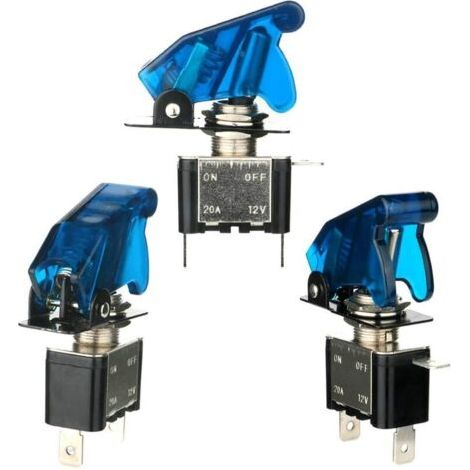 QORVA
-BR-Life Lot de 3 interrupteurs à bascule DC12 V-24 V 20 A, avec capuchon étanche + LED bleue, interrupteur à bascule SPST en métal, marche/arrêt 2 positions 3 broches, utilisé pour voiture, cam
