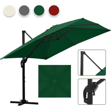 Randaco Ombrello offset inclinabile 3x3M, ombrello pieghevole da giardino all'aperto, base trasversale girevole a 360° Protezione UV50+, Verde