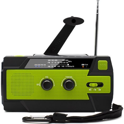 Radio di emergenza 2.0 ad energia solare, radio di emergenza con manovella, radio AM/FM portatili, caricabatterie con torcia per cellulare (verde) (1/5)
