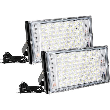 2 projecteurs LED 100 W, blanc froid 6500 K, 10 000 lumens, éclairage intérieur, étanchéité IP66, idéal pour les jardins, les garages et les stades (1/5)