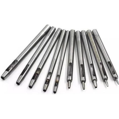 Perceuse à cuir professionnelle – jeu de 4 poinçons ronds en acier inoxydable pour découpe précise de trous creux sur cuir, simili et tissus épais (1/5)