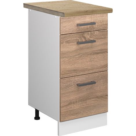 Mobiletto base per cucina R-Line, Sonoma, 40 cm con cassetti, PL Rovere, Vicco