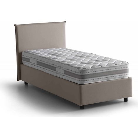 Dmora - Einzelbett Dban, Containerbett mit Stoffbespannung, 100% Made in Italy, Frontöffnung, mit Matratze Cm 90x190 enthalten, Turteltaube