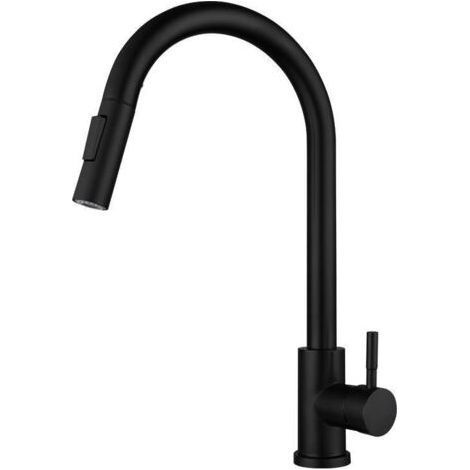 Robinet Cuisine Douchette, Mitigeur Cuisine Noir avec Douchette extractible , Robinetterie de Cuisine en Acier Inoxydable Eau chaude et froide (1/5)
