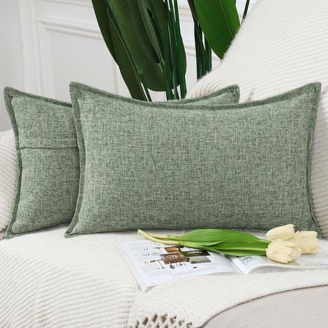 Lot de 2 Housses de Coussin Faux Lin Décoratif Coussin Couvre Style pour canapé Chambre Vert grisâtre 30x50 cm (1/5)