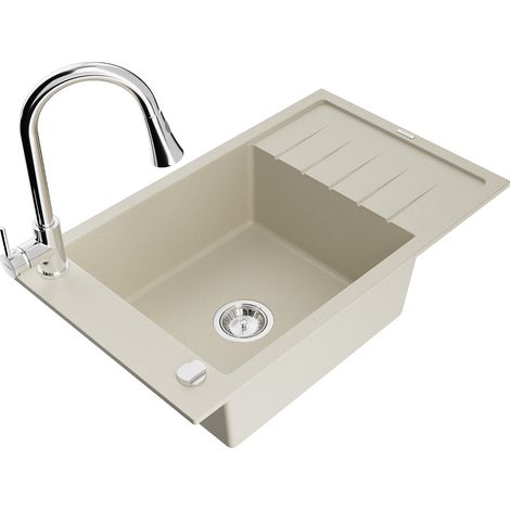 Mexen Elias lavello in granito a 1 vasca con sgocciolatoio e miscelatore da cucina Elia, beige - 6511-69-670101-00 (1/5)