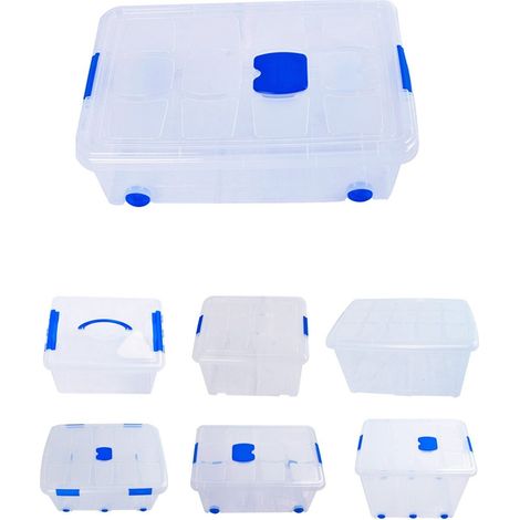 Cajas de Almacenaje Ordenación de plástico Transparentes con Tapa Azul  Con y Sin Ruedas  Ropa, Libro,  Juguestes (1/5)