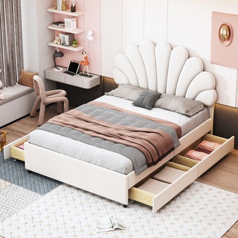 letto matrimoniale 140x200 con 4 cassetti velluto OKMYHOME (1/5)
