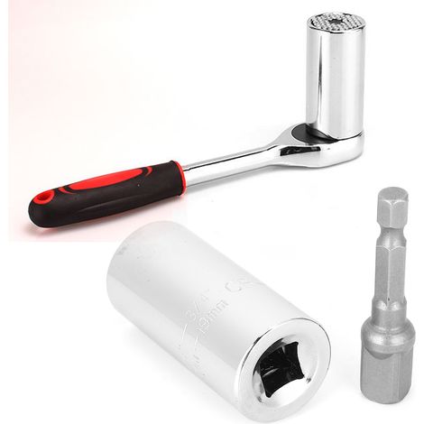Universal-Multifunktions-Steckschlüssel 3/8", silber, 55 Stahl + Verbindungsstange, Handwerkzeug, 7-19 mm (1/5)