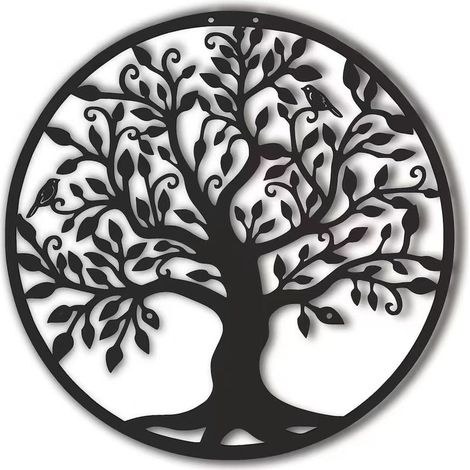 Arbre De Vie En Métal Décoration Murale Silhouette Art Pour Cadeau Intérieur Cadeau Extérieur Jardin Maison Décoration (Noir, 40x40cm) (1/5)
