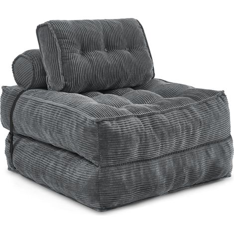 CAIziFauteuil de sol pliable 2-en-1 en velours côtelé – canapé pliant confortable avec dossier réglable, lit d’appoint polyvalent et fauteuil lounge pour salon et chambre, Gris
