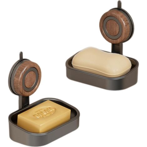 Lot de 2 Porte-savon, Ventouse, Plastique ABS, Drainage double couche, Installation sans perçage, Salle de bain