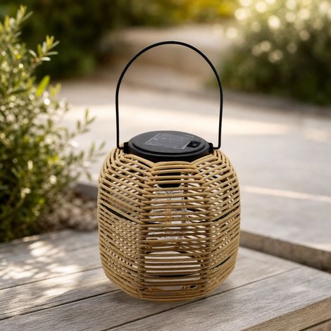Lanterne Solaire Rotin Artificiel IP44, Lumière Chaude Automatique, Décoration Jardin Terrasse Extérieur, Hauteur 29,5cm (1/4)
