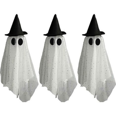 3 Pièces grand maille fantôme avec chapeau de sorcière, suspendu effrayant, pour porche jardin entrée décoration,UN (1/5)