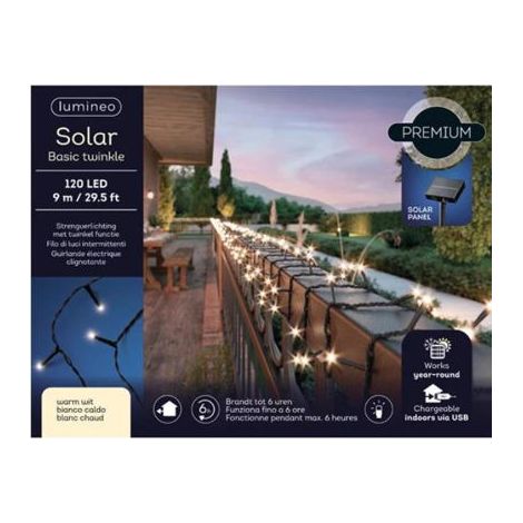 GUIRNALDA LUZ SOLAR 900CM 120 LED BLANCO CALIDO