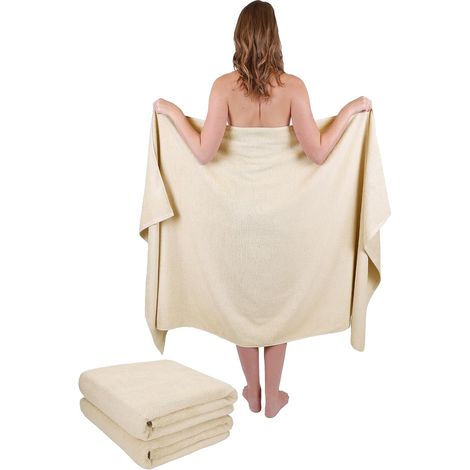 Lot de 3 Draps de Bain 100x200 cm Coton 400g/m² Absorbant Sable pour Sauna Plage Voyage