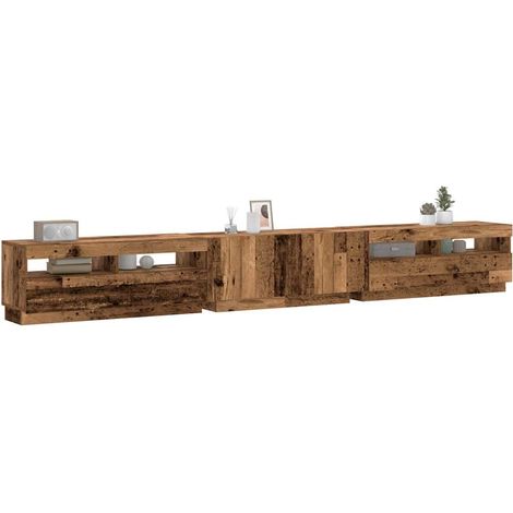 vidaXL Mueble TV luces LED madera ingeniería envejecida 300x35x40 cm (1/5)
